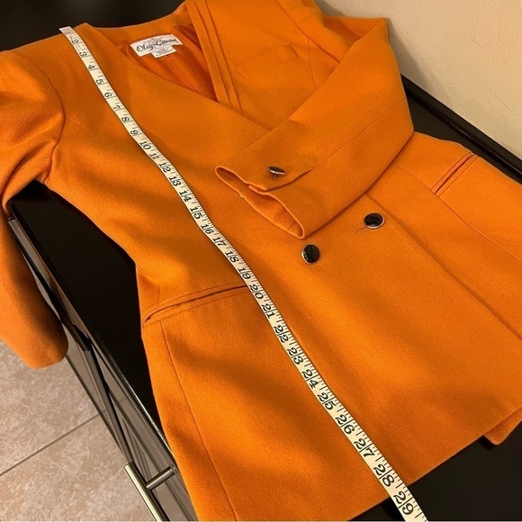 Oleg Cassini Vintage orange wool blend blazer jacket, doublebreasted buttons, M - Picture 13 of 14
